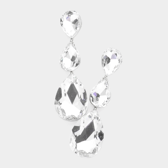 Silver Dangle Crystal Earrings 2.75 Inch Triple Tear Drop Jewelry - Picture 1 of 3